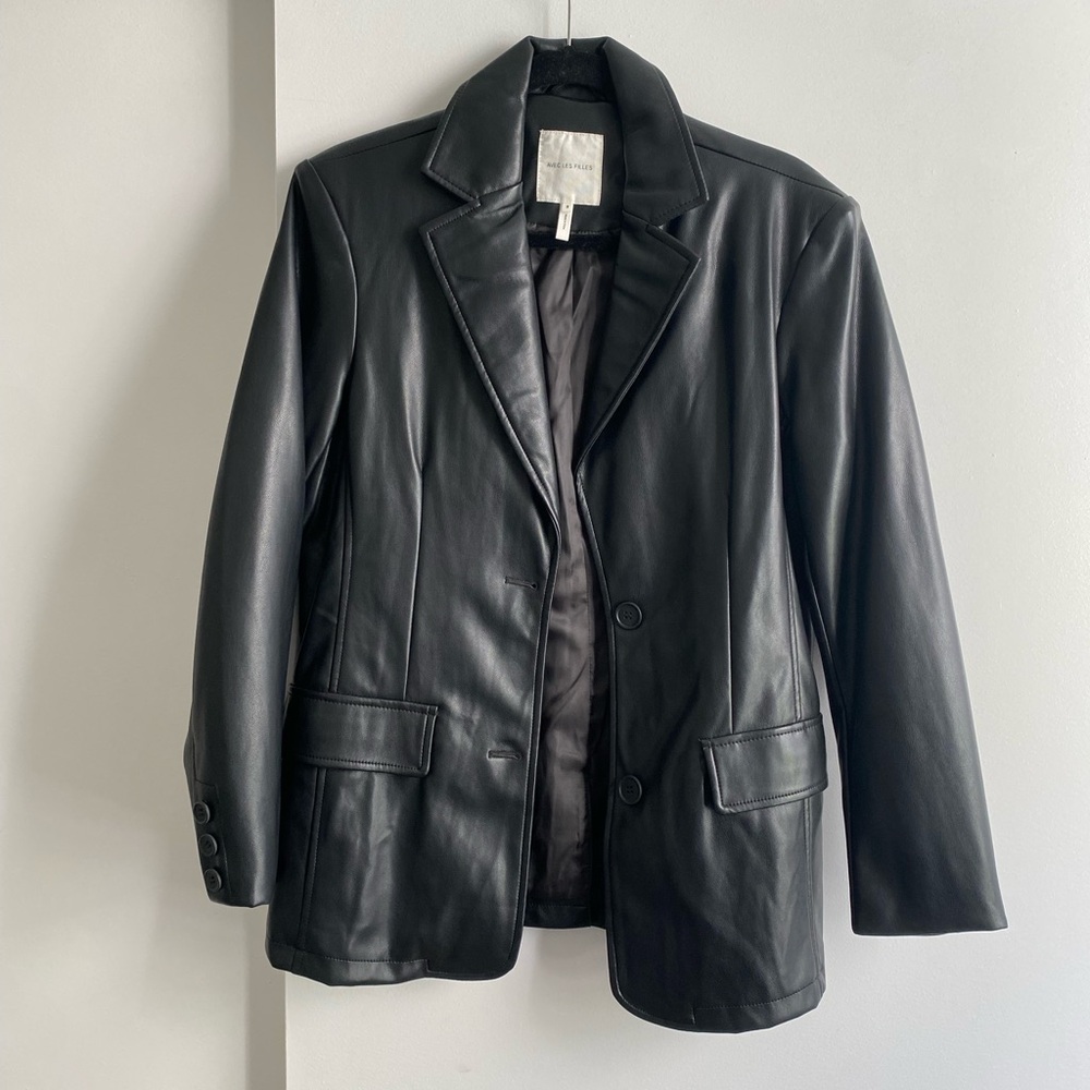 Tailored-Fit Faux Leather Blazer